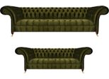 Set Di Divani Soggiorno Completo 2X Divani Tessile Verde Arredamento Nuovo