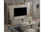 Porta Tv Rtv Credenza Bassa Soggiorno Oro Beige Lusso Legno Nuovo