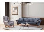 Suite Da Salotto Grigio-Blu Elegante Poltrona Di Lusso A 3 Posti 2 Pezzi