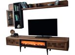 Parete Attrezzata Marrone Per Soggiorno, Porta Tv Di Design Rtv Mensole In Legno Led