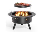 Ciotola Da Fuoco Bealife Con Griglia E Attizzatoio, Ciotola Da Fuoco Ø91 Cm Per Il Giardino, Cesto Da Fuoco Multifunzionale Con Attizzatoio Per Il Giardino, Nero