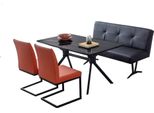 Set Da Pranzo Di Design 2X Sedie Imbottite Marroni Panca Nera Tavolo Da Pranzo