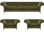 Set Di Divani Da Salotto 3 Pezzi In Tessuto Verde Divano A Tre Posti 2X Poltrona Chesterfield
