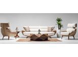 Set Completo Di Divani Tre Posti Poltrona Beige Divano Imbottito 3 Pezzi In Tessuto