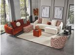 Set Divano Divano 4 Posti Poltrona 3X Sgabello Bianco Quattro Posti Tessuto