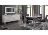 Set Sala Da Pranzo Tavolo Da Pranzo 4X Sedie Cassettiera Con Specchio Set Moderno Grigio