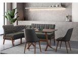 Set Sala Da Pranzo Grigia Tavolo Da Pranzo In Legno 2X Sedie Tessili Panca D'angolo 4 Pz