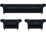 Set Di Divani Blu 3 Pezzi 2X Poltrona Divano Tre Posti Divano D'arredo Chesterfield