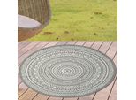 Tappeto Rotondo Per Interni Ed Esterni Con Disegno Mandala - Grigio E Crema, Versatile Dimensioni - 120 Cm Rotondo