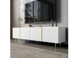 Fortuna Lai Mobile Tv Lucido A 4 Ante, Moderno Ed Elegante, Bianco, 170 X 35 X 46 Cm