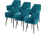 Sedie Per Sala Da Pranzo 'Hollola' Set Di 6 Sedie Imbottite Con Braccioli In Velluto Turchese