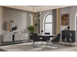 Sala Da Pranzo Di Lusso Tavolo Da Pranzo Grigio Nero 6X Sedie Credenza Set Da Pranzo 9 Pezzi.