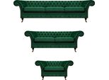 Set Divano Chesterfield 3 Pezzi Mobili Imbottiti Verde Arredamento Soggiorno 3+2+1