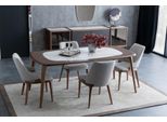 Set Sala Da Pranzo Tavolo Da Pranzo 4X Sedie Credenza Con Specchio Effetto Marmo