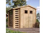 Casetta Da Giardino In Legno Con Legnaia Timbela M386 - L272Xl206Xh218 Cm/ 3,53 + 0,97 M2