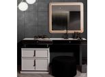 Tavolino Da Toilette Bianco Specchio Rettangolare Di Design Sgabello Imbottito 3 Pezzi