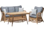 Robusto Set Da Giardino In Rattan Tavolino Da Caffè Mobili Da Giardino Grigio Poltrona Divano 3 Posti
