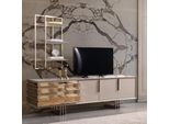 Rtv Lowboard Tv Stand Sideboard Beige Gold Living Room Set Shelves New
