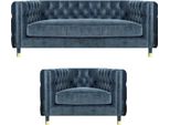 Set Di Divani Chestefield Divano A Tre Posti Di Design Imbottito In Tessuto Poltrona