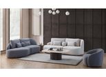 Set Da Salotto Grigio-Bianco 3+3 Posti Poltrona Tessile Di Design 3Pz