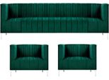 Set Di Divani A Tre Posti In Tessuto Da Salotto In Velluto Design Verde Divano 2 Poltrone Gruppo