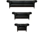 Set Di Divani Da Salotto Nero 3 Pezzi Design Di Lusso Chesterfield Nuovo