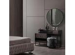 Tavola Da Toilette Grigia Di Design Specchio Rotondo Sgabello Imbottito Set Di Lusso Da 3 Pezzi