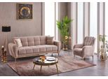 Set Poltrona A Tre Posti Divano Imbottito In Tessuto Divano Beige Set 2 Pezzi Divano