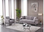 Divano Completo Tre Posti Poltrona Tessuto Divano 3 Posti Beige Set 2Pz