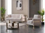 Set Di Divani A Tre Posti Poltrona Divano Imbottito In Tessuto Beige Divano
