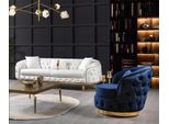Set Di Divani Chesterfield Bianco-Blu Poltrona Moderna Chic A Tre Posti