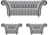 Set Di Divani Grigi 3 Pezzi 2X Poltrona Mobili Imbottiti Divano A Tre Posti Chesterfield