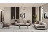 Poltrona Completa A Tre Posti Divano Beige Imbottito Divano In Tessuto Set 3 Pezzi