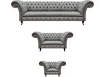 Soggiorno Grigio Set 3Pc Divani Di Lusso Set Poltrone Chesterfield