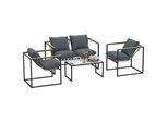 Outsunny Set Di Mobili Da Giardino In Acciaio 4 Persone Resistente Alle Intemperie Set Di Mobili Da Balcone Con Divano A 2 Posti 2 Poltrone, Cuscini Di Seduta, Tavolino, Gruppo Di Sedute Da Esterno