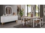 Set Sala Da Pranzo Tavolo Da Pranzo 4X Sedie Cassettiera Specchio Set Moderno Gruppo Da Pranzo Bianco