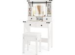 Costway Tavolo Da Trucco Tavolo Cosmetico Con Sgabello, Led, 3 Colori Con Luminosità Regolabile, Specchio Scorrevole E 4 Cassetti Bianco