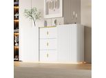 Credenza Merax Led Larga 150 Cm, Credenza Multifunzionale, Cassettiera Con 2 Ante E 3 Cassetti, Credenza Per Soggiorno, Cucina, Bianco
