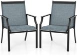 Costway Set Di 2 Sedie Da Giardino, Sedie Da Patio, Sedie Da Balcone Con Seduta Traspirante E Struttura In Metallo, Sedie Da Esterno Fino A 150 Kg Blu