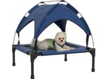 Pawhut Lettino Per Cani Rialzato Con Baldacchino, Letto Per Animali, Letto Per Cani Da Esterno Con Baldacchino, Traspirante, Per Cani Di Piccola E Media Taglia Blu Scuro Oxford 76 X 61 X 69,5 Cm