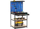 Costway Banco Da Lavoro Banco Da Lavoro Fino A 225 Kg Banco Da Lavoro Con Pannello Forato, Cassetti, Ripiani E 20 Ganci Per Appendere, Banco Per Attrezzi 81X41X156 Cm Blu
