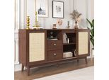 Cassettiera Aiorber, Ampio Spazio, Rattan, 3 Ante Scorrevoli, 2 Cassetti, Traspirante, Stabile, Credenza, Per Sala Da Pranzo, Soggiorno, 155X38X80Cm, Marrone