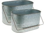 Set Di 2 Fioriere Con Manici In Metallo Anticato Vaschetta Per Piante, Fioriera Decorativa Argento/Marrone L42/40Cm H22/20Cm