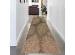 Elegante Tappeto Per Interni Ed Esterni Con Motivo A Foglie Tropicali In Beige Marrone Dimensioni - 80 X 250 Cm