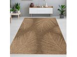 Elegante Tappeto Per Interni Ed Esterni Con Motivo A Foglie Tropicali In Beige Marrone Dimensioni - 120 X 170 Cm