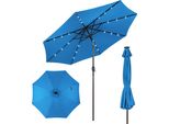 Ombrellone Costway Da 300 Cm Con 8 Costole, Illuminazione Solare A Led E Manovella, Ombrellone Da Giardino Pieghevole A 30° Su Entrambi I Lati, Ombrellone Da Patio Ombrellone Da Mercato Blu