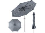 Ombrellone Costway Da 300 Cm Con 8 Nervature, Illuminazione Solare A Led E Manovella, Ombrellone Da Giardino Pieghevole A 30° Su Entrambi I Lati, Ombrellone Da Patio Da Mercato Grigio
