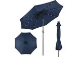 Costway Ombrellone 300Cm Con Illuminazione Solare Led A 8 Costole E Manovella, Ombrellone Da Giardino Pieghevole A 30° Su Entrambi I Lati Ombrellone Da Patio Ombrellone Da Mercato Blu Scuro