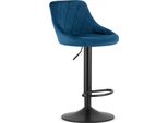 High Kast Sala Da Pranzo Cucina Bar Hocker - Velluto Blu Navy / Base Nera