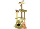 Costway Tiragraffi In Legno Alto 124,5 Cm, Design Avocado, Albero Per Gatti Con Piattaforme, Grotta Per Gatti, Giocattolo, Spazzola Per Toelettatura E Tiragraffi, Albero Da Gioco Verde